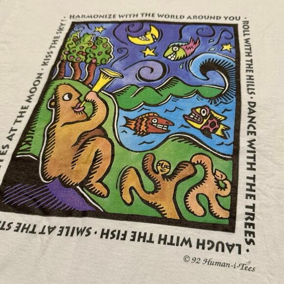 Vintage 1992 Human-i-Tees Harmonize With The World Single Stitch Shirt Large - Picture 3 of 6